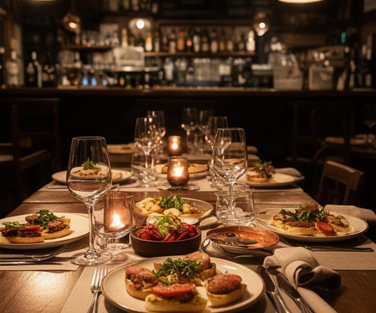 Interior de un bar de tapas de Montornés del Vallés con mesas preparadas para una noche de maridaje