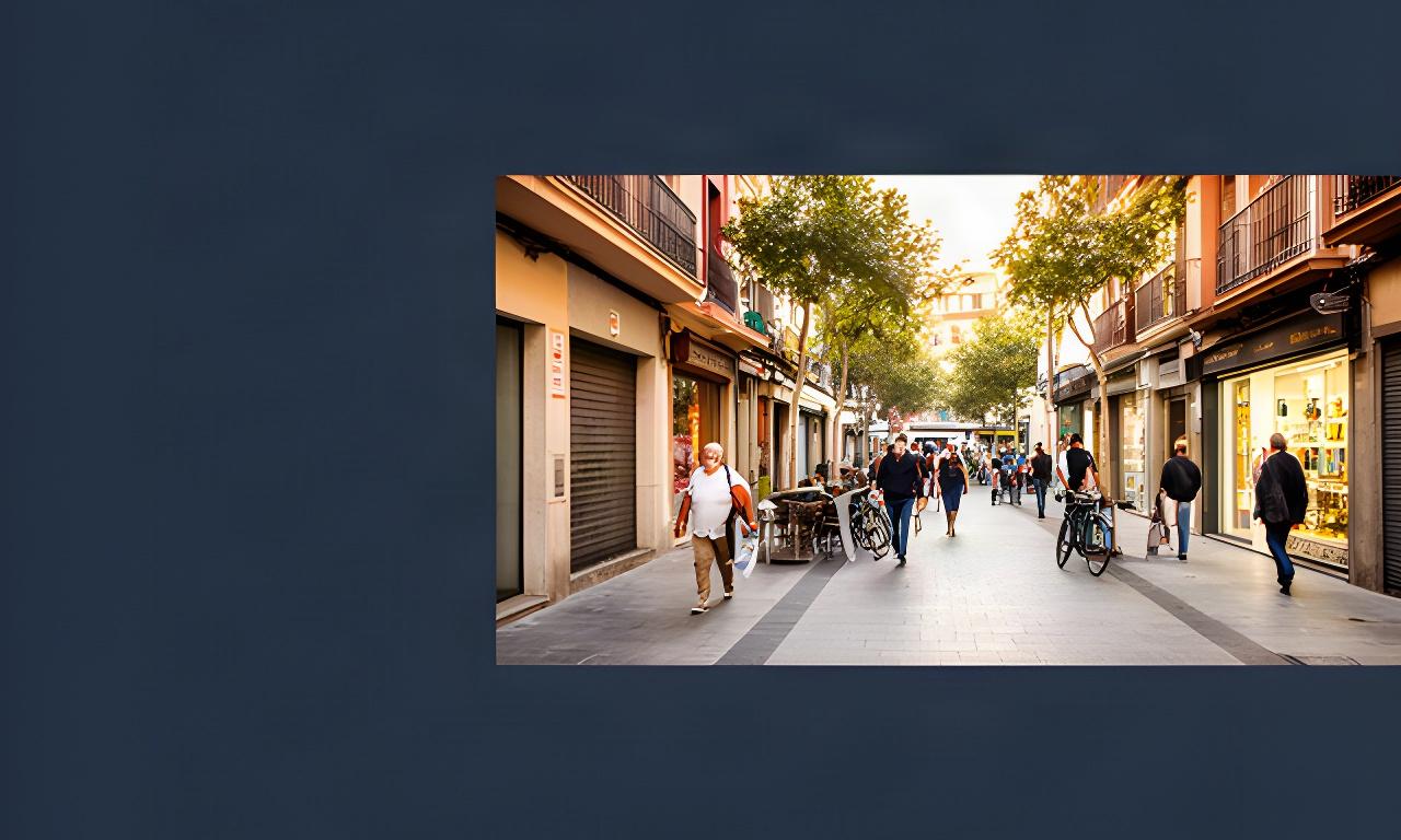 Calle comercial de Montornés del Vallés con comercios abiertos y vecinos durante una tarde de temporada baja